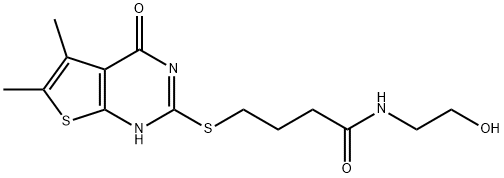 4-((5,6-dimethyl-4-oxo-3,4-dihydrothieno[2,3-d]pyrimidin-2-yl)thio)-N-(2-hydroxyethyl)butanamide 结构式