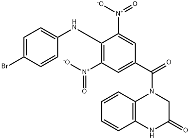 4-(4-((4-bromophenyl)amino)-3,5-dinitrobenzoyl)-3,4-dihydroquinoxalin-2(1H)-one 结构式