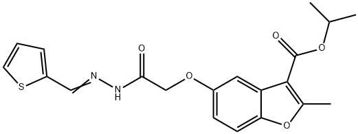 isopropyl (E)-2-methyl-5-(2-oxo-2-(2-(thiophen-2-ylmethylene)hydrazinyl)ethoxy)benzofuran-3-carboxylate 结构式