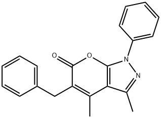 PYRANO[2,3-C]PYRAZOL-6(1H)-ONE,3,4-DIMETHYL-1-PHENYL-5-(PHENYLMETHYL)- 结构式