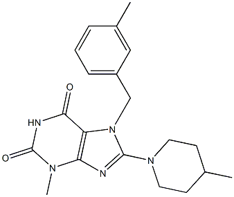 3-methyl-7-[(3-methylphenyl)methyl]-8-(4-methylpiperidin-1-yl)purine-2,6-dione 结构式