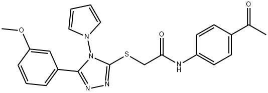 N-(4-acetylphenyl)-2-[[5-(3-methoxyphenyl)-4-pyrrol-1-yl-1,2,4-triazol-3-yl]sulfanyl]acetamide 结构式