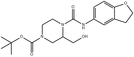 1-Piperazinecarboxylic acid, 4-[[(2,3-dihydro-5-benzofuranyl)amino]carbonyl]-3-(hydroxymethyl)-, 1,1-dimethylethyl ester 结构式