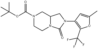 Imidazo[1,5-a]pyrazine-7(1H)-carboxylic acid, hexahydro-2-[5-methyl-2-(trifluoromethyl)-3-furanyl]-3-oxo-, 1,1-dimethylethyl ester 结构式