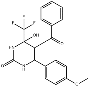 5-benzoyl-4-hydroxy-6-(4-methoxyphenyl)-4-(trifluoromethyl)tetrahydropyrimidin-2(1H)-one 结构式