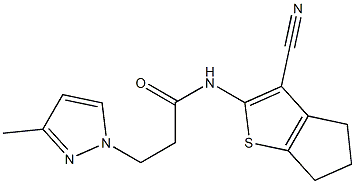N-(3-cyano-5,6-dihydro-4H-cyclopenta[b]thiophen-2-yl)-3-(3-methylpyrazol-1-yl)propanamide 结构式