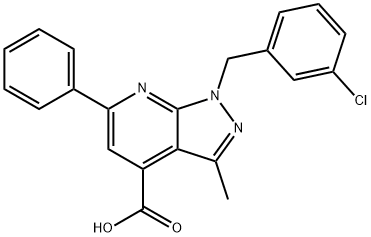 1-(3-氯苄基)-3-甲基-6-苯基-1H-吡唑并[3,4-B]吡啶-4-羧酸 结构式