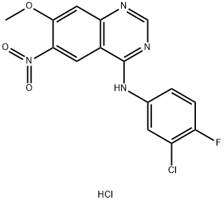 N-(3-chloro-4-fluorophenyl)-7-methoxy-6-nitroquinazolin-4-amine hydrochloride 结构式