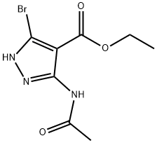 3-乙酰氨基-5-溴-1H-吡唑-4-羧酸乙酯 结构式