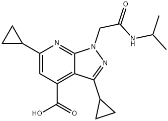 3,6-二环丙基-1-{[(丙-2-基)氨基甲酰基]甲基}-1H-吡唑并[3,4-B]吡啶-4-羧酸 结构式
