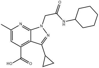 1-[2-(Cyclohexylamino)-2-oxoethyl]-3-cyclopropyl-6-methyl-1H-pyrazolo[3,4-b]pyridine-4-carboxylic acid 结构式