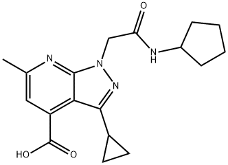 1-[2-(Cyclopentylamino)-2-oxoethyl]-3-cyclopropyl-6-methyl-1H-pyrazolo[3,4-b]pyridine-4-carboxylic acid 结构式