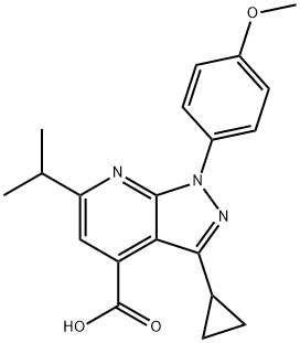 3-环丙基-6-异丙基-1-(4-甲氧基苯基)-1H-吡唑并[3,4-B]吡啶-4-羧酸 结构式