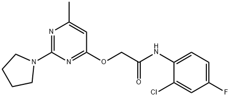 N-(2-chloro-4-fluorophenyl)-2-(6-methyl-2-pyrrolidin-1-ylpyrimidin-4-yl)oxyacetamide 结构式