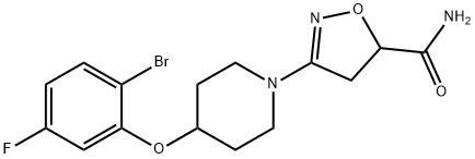 3-(4-(2-bromo-5-fluorophenoxy)piperidin-1-yl)-4,5-dihydroisoxazole-5-carboxamide 结构式