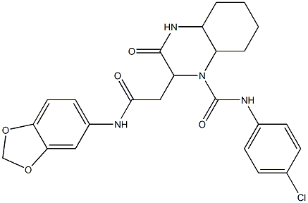 2-[2-(1,3-benzodioxol-5-ylamino)-2-oxoethyl]-N-(4-chlorophenyl)-3-oxo-2,4,4a,5,6,7,8,8a-octahydroquinoxaline-1-carboxamide 结构式