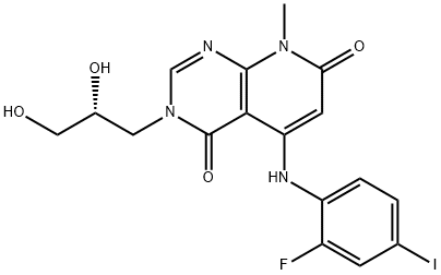 (R)-3-(2,3-DIHYDROXYPROPYL)-5-(2-FLUORO-4-IODOPHENYLAMINO)-8-METHYLPYRIDO[2,3-D]PYRIMIDINE-4,7(3H,8H)-DIONE 结构式
