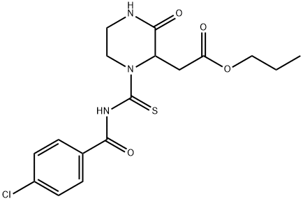 propyl (1-{[(4-chlorobenzoyl)amino]carbonothioyl}-3-oxo-2-piperazinyl)acetate 结构式