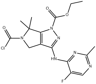 ethyl 5-(chlorocarbonyl)-3-((5-fluoro-2-methylpyrimidin-4-yl)amino)-6,6-dimethyl-5,6-dihydropyrrolo[3,4-c]pyrazole-1(4H)-carboxylate 结构式