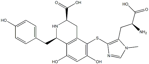 3-Isoquinolinecarboxylicacid,5-[[5-[(2S)-2-amino-2-carboxyethyl]-1-methyl-1H-imidazol-4-yl]thio]-1,2,3,4-tetrahydro-6,8-dihydroxy-1-[(4-hydroxyphenyl)methyl]-,(1R,3R)- 结构式