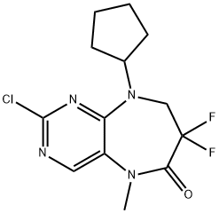 2-氯-9-环戊基-7,7-二氟-5-甲基-5,7,8,9-四氢-6H-嘧啶基[4,5-B][1,4]二氮杂-6-酮 结构式