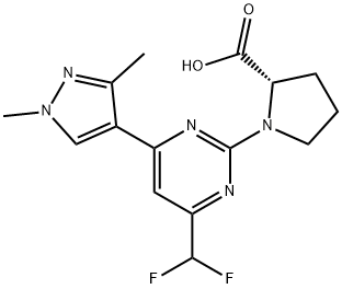 1-[4-(二氟甲基)-6-(1,3-二甲基-1H-吡唑-4-基)嘧啶-2-基]吡咯烷-2-羧酸 结构式