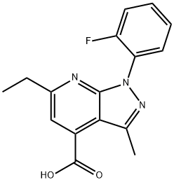 6-乙基-1-(2-氟苯基)-3-甲基-1H-吡唑并[3,4-B]吡啶-4-羧酸 结构式