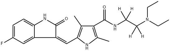 5-[(Z)-(5-fluoro-2-oxo-1H-indol-3-ylidene)methyl]-2,4-dimethyl-N-[1,1,2,2-tetradeuterio-2-(diethylamino)ethyl]-1H-pyrrole-3-carboxamide 结构式