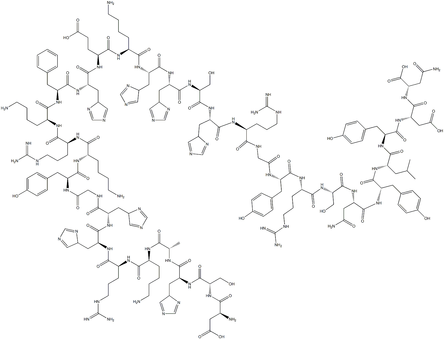 L-Asparagine, L-a-aspartyl-L-seryl-L-histidyl-L-alanyl-L-lysyl-L-arginyl-L-histidyl-L-histidylglycyl-L-tyrosyl-L-lysyl-L-arginyl-L-lysyl-L-phenylalanyl-L-histidyl-L-a-glutamyl-L-lysyl-L-histidyl-L-histidyl-L-seryl-L-histidyl-L-arginylglycyl-L-tyrosyl-L-arginyl-L-seryl-L-asparaginyl-L-tyrosyl-L-leucyl-L-tyrosyl-L-a-aspartyl- 结构式