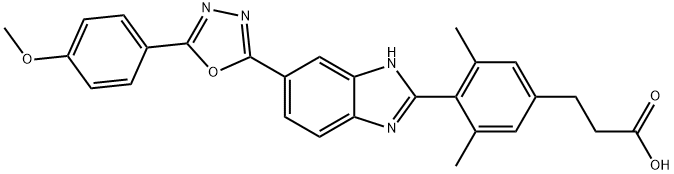 3-(4-(6-(5-(4-methoxyphenyl)-1,3,4-oxadiazol-2-yl)-1H-benzo[d]imidazol-2-yl)-3,5-dimethylphenyl)propanoic acid 结构式