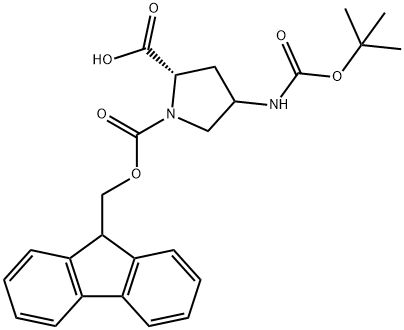 1,2-Pyrrolidinedicarboxylic acid, 4-[[(1,1-dimethylethoxy)carbonyl]amino]-, 1-(9H-fluoren-9-ylmethyl) ester, (2S)- 结构式