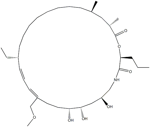 1-Oxa-4-azacyclooctacosa-12,14-diene-3,28-dione,16-ethyl-6,8,9-trihydroxy-12-(methoxymethyl)-25,27-dimethyl-2-propyl-,(2S,6S,8S,9R,12Z,14E,16R,25R,27S)- (9CI) 结构式