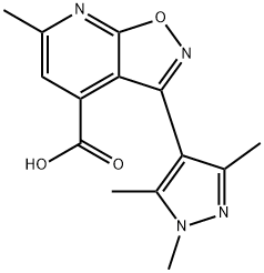 6-methyl-3-(1,3,5-trimethyl-1H-pyrazol-4-yl)isoxazolo[5,4-b]pyridine-4-carboxylic acid 结构式