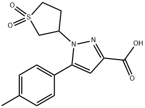 1-(1,1-Dioxo-tetrahydro-1l6-thiophen-3-yl)-5-p-tolyl-1H-pyrazole-3-carboxylic acid 结构式