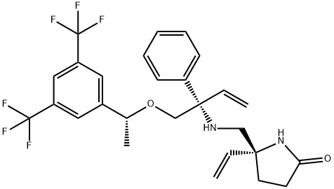 5-[[[(1S)-1-[[(1R)-1-[3,5-双(三氟甲基)苯基]乙氧基]甲基]-1-苯基-2-烯丙基]胺]甲基]-5-乙烯基-, (5R)- 2-吡咯烷酮 结构式