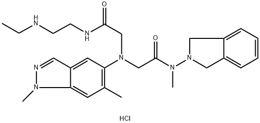 2-[{[(1,3-Dihydro-isoindol-2-yl)-methyl-carbamoyl]-methyl}-(1,6-dimethyl-1H-indazol-5-yl)-amino]-N-(2-ethylamino-ethyl)-acetamide 结构式