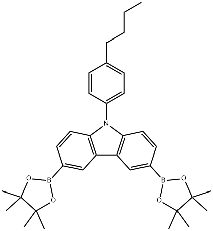 9H-Carbazole, 9-(4-butylphenyl)-3,6-bis(4,4,5,5-tetramethyl-1,3,2-dioxaborolan-2-yl)- 结构式