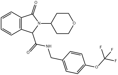 2,3-Dihydro-3-oxo-2-(tetrahydro-2H-pyran-4-yl)-N-[[4-(trifluoromethoxy)phenyl]methyl]-1H-Isoindole-1-carboxamide 结构式