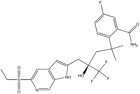 2-[(4R)-4-[(5-ethylsulfonyl-1H-pyrrolo[2,3-c]pyridin-2-yl)methyl]-5,5,5-trifluoro-4-hydroxy-2-methylpentan-2-yl]-5-fluorobenzamide 结构式