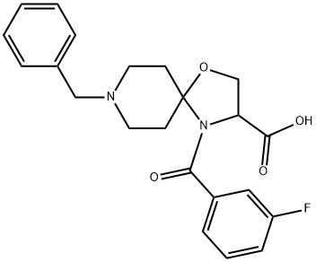 8-benzyl-4-(3-fluorobenzoyl)-1-oxa-4,8-diazaspiro[4.5]decane-3-carboxylic acid 结构式