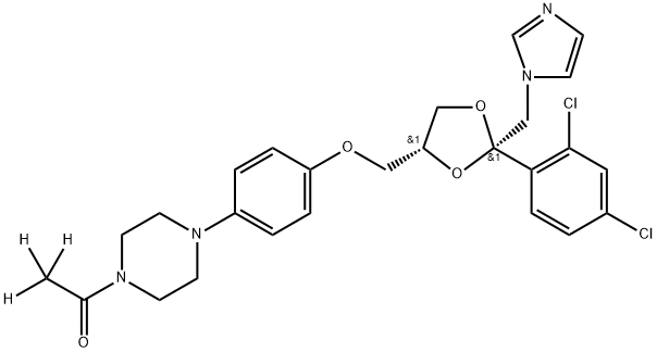 2,2,2-三氮杂-1--1- [4- [4-[[（（2R，4S）-2-（2,4-二氯苯基）-2-（咪唑-1-基甲基）-1,3-二氧戊环- 4-基]甲氧基]苯基]哌嗪-1-基]乙酮 结构式