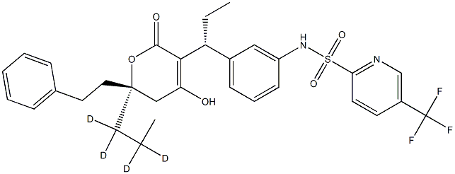 N-[3-[(1R)-1-[(2R)-4-hydroxy-6-oxo-2-(2-phenylethyl)-2-(1,1,2,2-tetradeuteriopropyl)-3H-pyran-5-yl]propyl]phenyl]-5-(trifluoromethyl)pyridine-2-sulfonamide 结构式