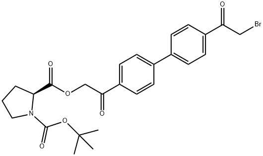 (S)-2-(2-(4'-(2-bromoacetyl)-[1,1'-biphenyl]-4-yl)-2-oxoethyl) 1-tert-butyl pyrrolidine-1,2-dicarboxylate 结构式