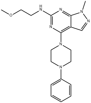 N-(2-methoxyethyl)-1-methyl-4-(4-phenylpiperazin-1-yl)pyrazolo[3,4-d]pyrimidin-6-amine 结构式