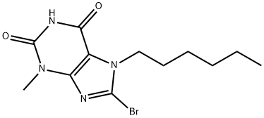 8-Bromo-7-hexyl-3-methyl-3,7-dihydro-purine-2,6-dione 结构式