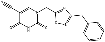 1-(3-Benzyl-[1,2,4]oxadiazol-5-ylmethyl)-2,4-dioxo-1,2,3,4-tetrahydro-pyrimidine-5-carbonitrile 结构式