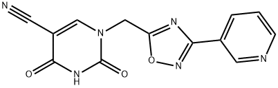 2,4-Dioxo-1-(3-pyridin-3-yl-[1,2,4]oxadiazol-5-ylmethyl)-1,2,3,4-tetrahydro-pyrimidine-5-carbonitrile 结构式