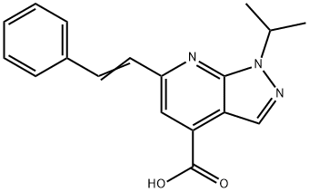 1-Isopropyl-6-styryl-1H-pyrazolo[3,4-b]pyridine-4-carboxylic acid 结构式