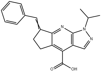 7-Benzylidene-1-isopropyl-1,5,6,7-tetrahydro-1,2,8-triaza-s-indacene-4-carboxylic acid 结构式