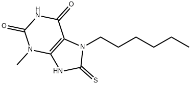 7-hexyl-8-mercapto-3-methyl-3,7-dihydro-1H-purine-2,6-dione 结构式